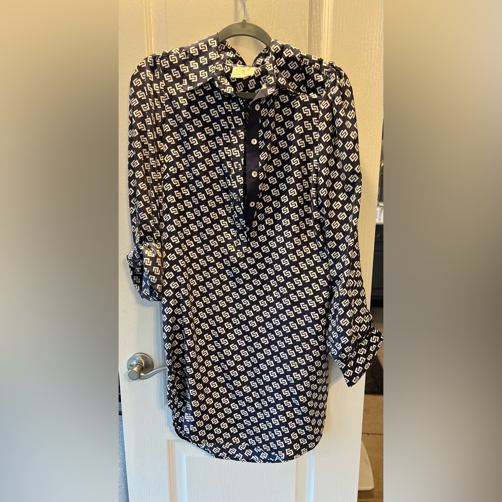 Julie Brown- blue silk dress with dolphin hem sz6